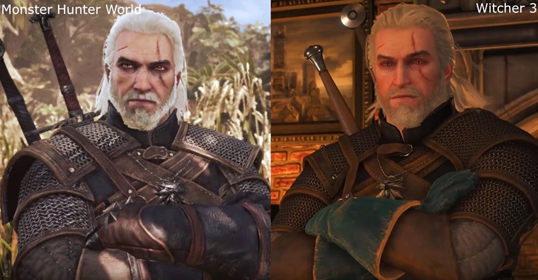 Porovnanie Geralta v Monster Hunter World a Wichter 3